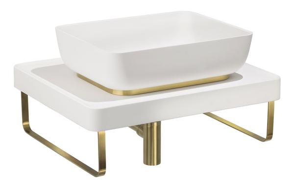 Abode Tableau/Cava Shelf & Tablet Basin Set - Chalk White w/Brushed Brass Finishes